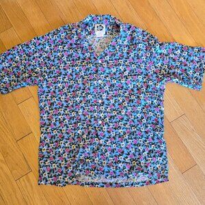 Vintage Hilo Hattie Button Up Hawaiian Shirt Rayon Men's Large Floral 80s USA